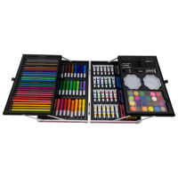 Imagen de Maletín escolar, 144 piezas, contiene lápices de colores, lápices negros, marcadores, acuarelas, pintura al agua, óleo pastel, varios accesorios, diseño unicornio