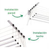Imagen de Tendedero de ropa colgante de techo y pared, 5 varillas con poleas independientes, de acero pintado, BLANCO Maxeb