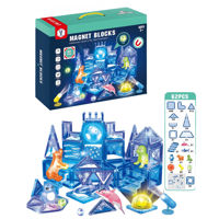 Imagen de Bloques magnéticos y bloques de plástico, 62 piezas, con luz, en caja