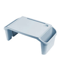 Imagen de Mesa bandeja escritorio, de plástico con apoya vasos y bolsillos laterales, varios colores