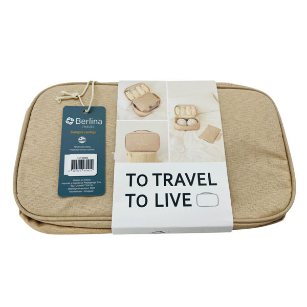 Imagen de Neceser para viaje de tela con cierre, varias reparticiones, Berlina Travel BEIGE
