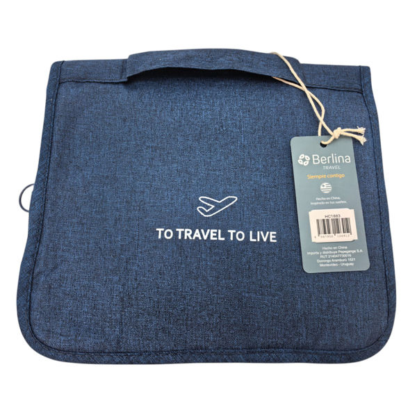 Imagen de Neceser para viaje de tela con percha para colgar, varias reparticiones, Berlina Travel AZUL