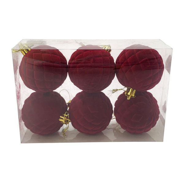 Imagen de Bolas navideñas x6 6cm, textura símil terciopelo ROJO, en caja