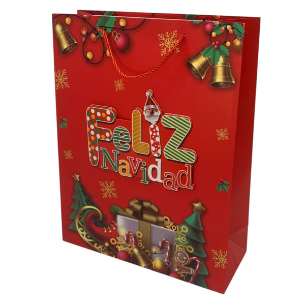 Imagen de Bolsa de regalo de papel diseño navideño 3D, PACK x12