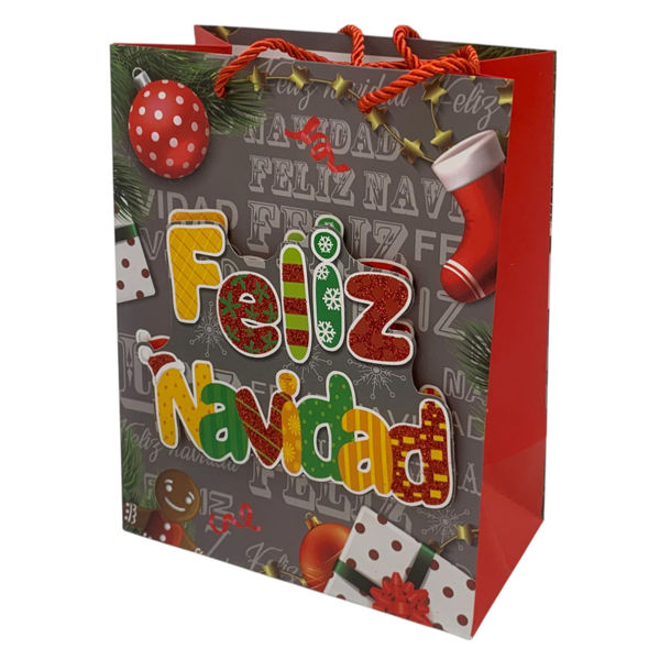 Imagen de Bolsa de regalo de papel diseño navideño 3D surtidos, PACK x12