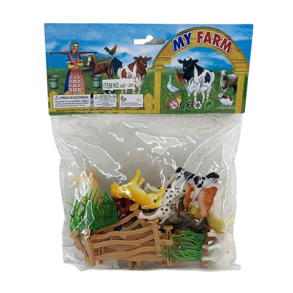 Imagen de Animales de granja de plástico, x12, mini, con accesorios, en bolsa