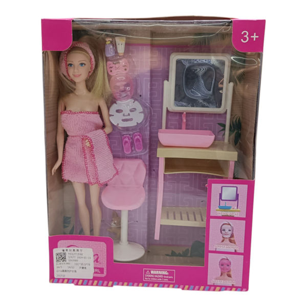Imagen de Muñeca con tocador y accesorios de spa, en caja