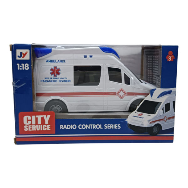 Imagen de Ambulancia a control remoto con luz y sonido, USB y 2AA, en caja