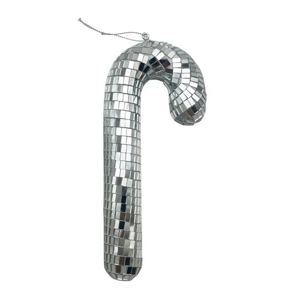 Imagen de Adorno navideño facetado espejado, bastón, en bolsa