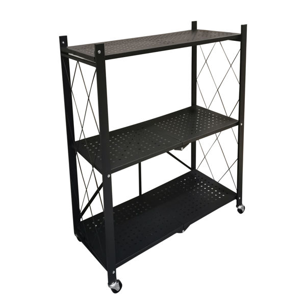 Imagen de Mueble estantería de metal plegable con ruedas, 3 estantes NEGRO, en caja