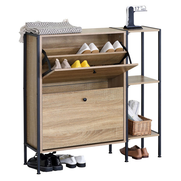 Imagen de Mueble organizador zapatera de vaivén de hierro y MDF, con estantería lateral, en caja Berlina Home