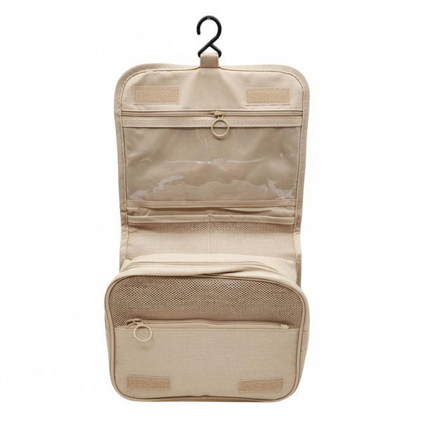 Imagen de Neceser para viaje de tela con percha para colgar, varias reparticiones, Berlina Travel BEIGE