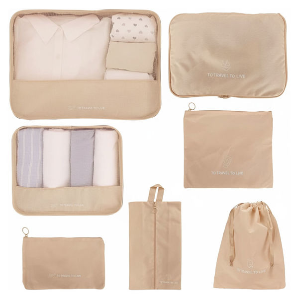 Imagen de Neceser para viaje de tela, 7 organizadores distintos, Berlina Travel BEIGE