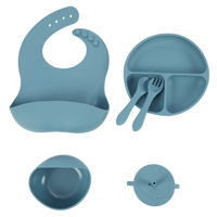Imagen de Babero con receptor de alimentos, bowl, cubiertos, vaso con tapa y plato de silicona, 6 piezas, en caja, varios colores