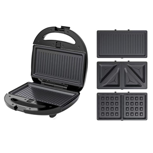 Imagen de Sandwichera, wafflera, plancha, placas intercambiables, en caja, 800W, WINNING STAR