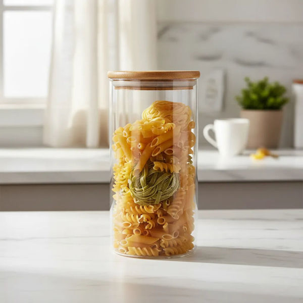 Imagen de Frasco de vidrio con tapa de bambú, 1100ml, en caja