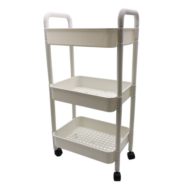 Imagen de Organizador de plástico, 3 estantes canastos, con ruedas
