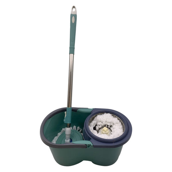 Imagen de Mopa de microfibra mango extensible, balde de plástico + repuesto, centrifugadora de metal, en caja