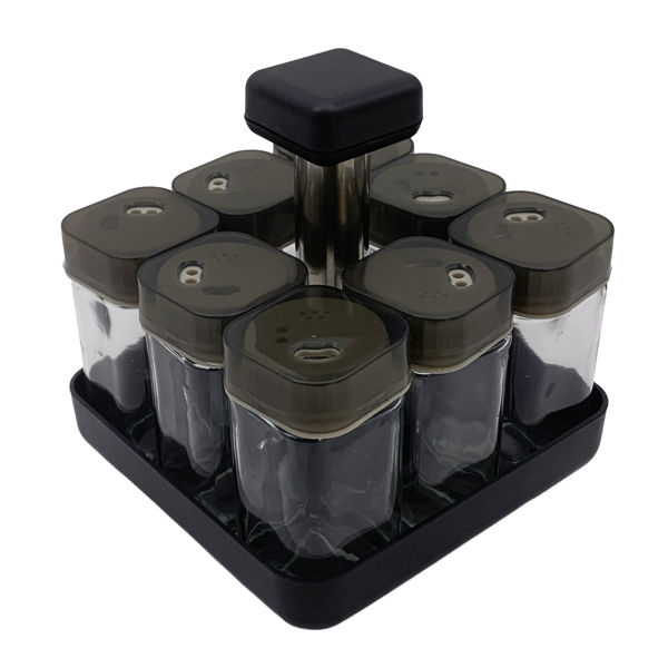 Imagen de Especiero de vidrio x8, con soporte, en caja