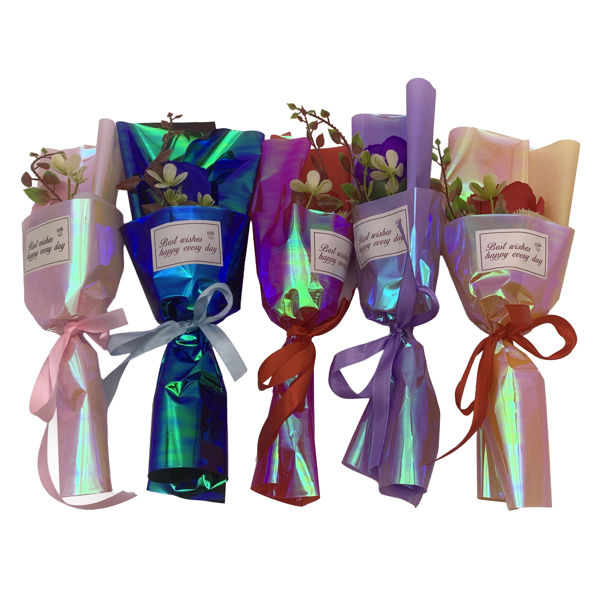 Imagen de Flor rosa, con hojas, en papel encerado, PACKx10, varios colores