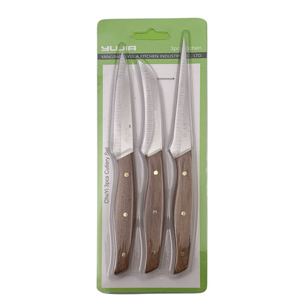 Imagen de Cubierto cuchillo x3, para tallado de frutas y verduras, acero inoxidable,  en blister