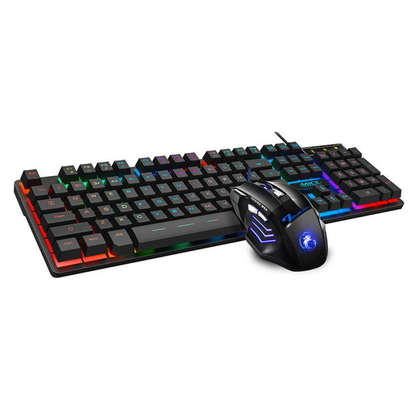 Imagen de Teclado y mouse óptico gamer con cable, retroiluminado, varios colores, AN-300 IMICE, en caja