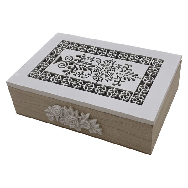Imagen de Caja para té de madera, rectangular, 6 reparticiones, en caja