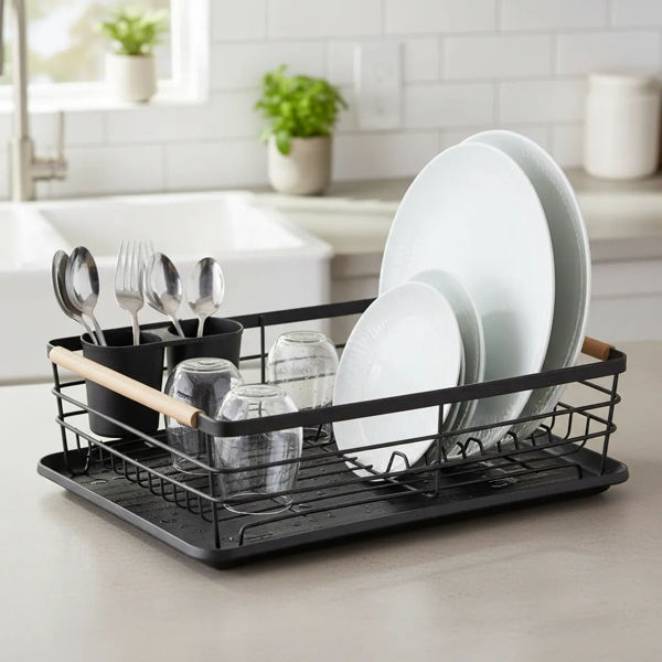 Imagen de Escurridor de platos, de metal, con bandeja, en caja