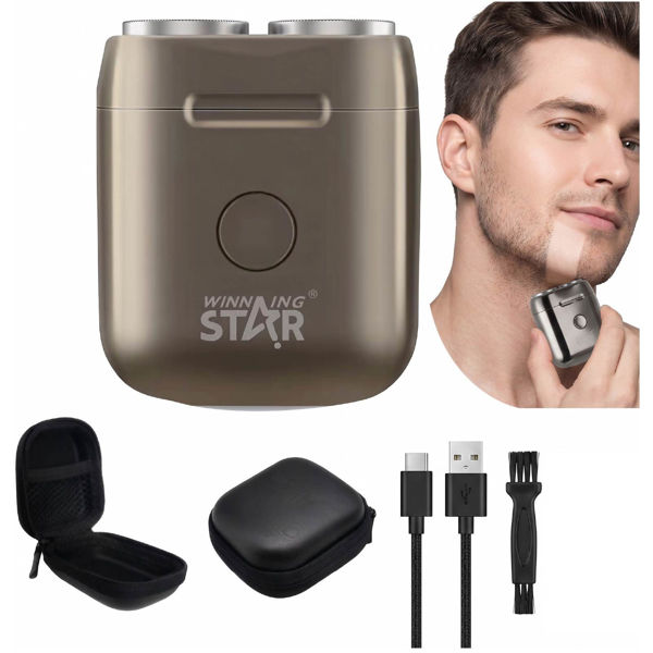 Imagen de Afeitadora 2 cabezales, de viaje con recarga USB, con estuche, 3W en caja, WINNING STAR
