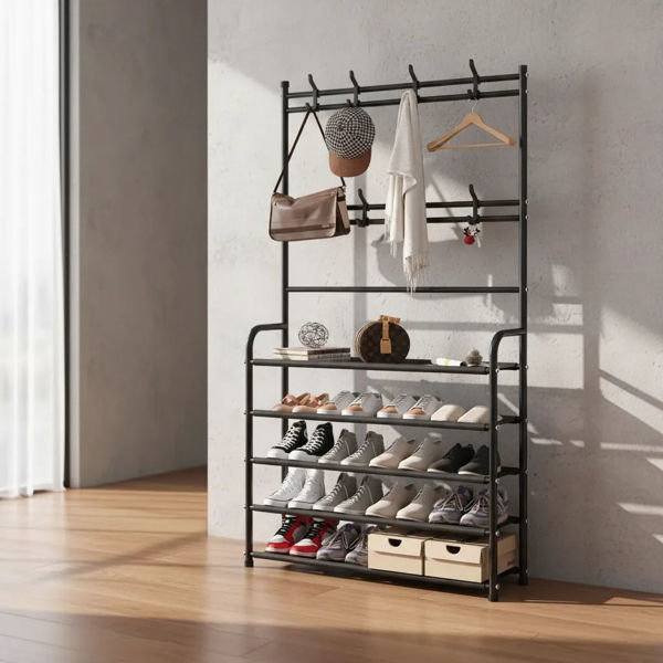 Imagen de Mueble perchero con zapatera de metal, en caja, 2 colores