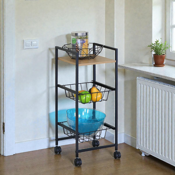 Imagen de Mueble organizador de hierro y MDF, con ruedas 2 canastos 1 estante, en caja, Berlina Home