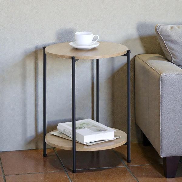 Imagen de Mesa auxiliar o de luz de hierro y MDF 2 estantes, en caja, Berlina Home