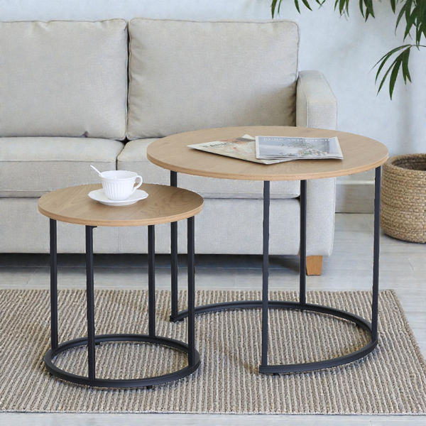 Imagen de Mesa auxiliar de hierro y MDF x2, mesas nido, en caja, Berlina home