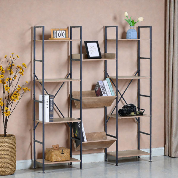 Imagen de Mueble estantería de hierro y MDF, 11 estantes, en caja, Berlina Home