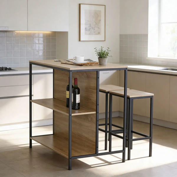 Imagen de Mesa barra desayunador de hierro y MDF con 2 butacas, en caja Berlina Home