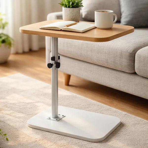 Imagen de Mesa de madera, pie de metal, altura regulable, en caja