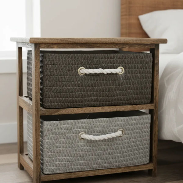 Imagen de Mueble organizador de madera con 2 cajones canastos, en caja
