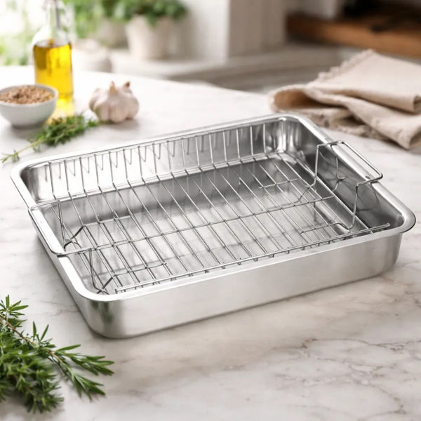 Imagen de Asadera rectangular de aluminio con parrilla 38x27x6