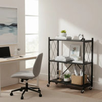 Imagen de Mueble estantería de metal plegable con ruedas, 3 estantes NEGRO, en caja