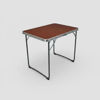 Imagen de Mesa de aluminio plegable, tapa símil madera color oscuro, con asa, en caja