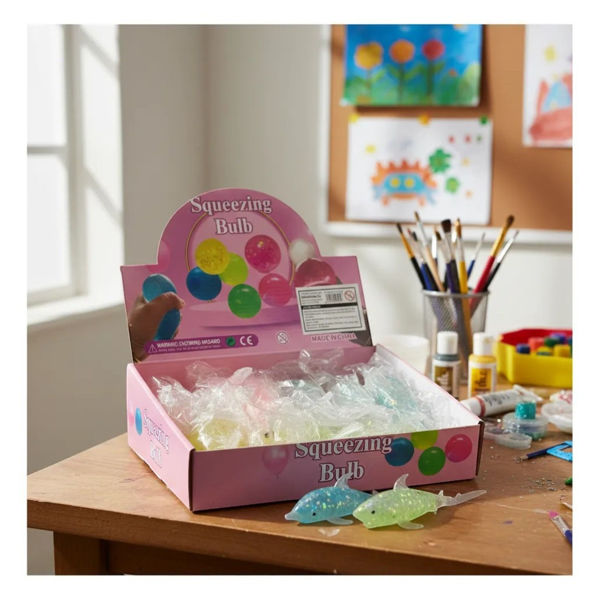 Imagen de Juguete antiestrés con gel, peces con brillantina, CAJA x12, varios colores