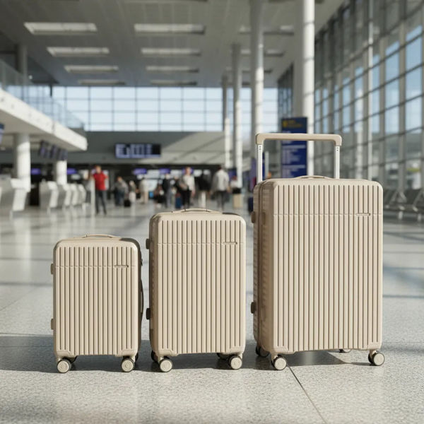 Imagen de Valijas Berlina x3 BEIGE, rígidas, ruedas omnidireccionales 360, manija telescópica ancha, tranca numérica, correa para ajustar ropa, bolsillo interior con cierre