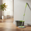Imagen de Mopa de microfibra mango de acero inoxidable extensible + balde de plástico con centrifugadora de plástico, en bolsa ALKLIN