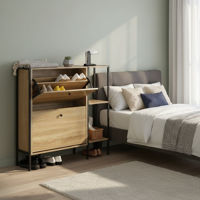 Imagen de Mueble organizador zapatera de vaivén de hierro y MDF, con estantería lateral, en caja Berlina Home