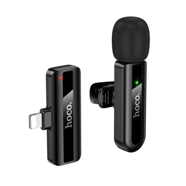 Imagen de Micrófono solapero inalámbrico, para tablet o celular, conexión lightning, HOCO, en caja