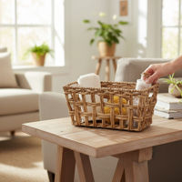 Imagen de Caja organizadora rectangular calada con asas, chica, de fibras naturales, junco de agua