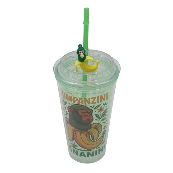 Imagen de Vaso con sorbito, de plástico 480ml, tapa rosca, en bolsa, varios colores