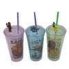 Imagen de Vaso con sorbito, de plástico 480ml, tapa rosca, en bolsa, varios colores
