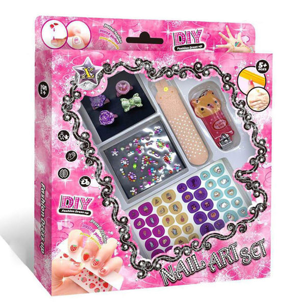 Imagen de Set de belleza para decorar uñas, lima, cortauñas y stickers, en caja