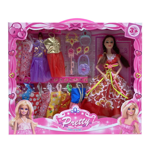 Imagen de Muñeca con 11 vestidos y accesorios, varios colores, en caja